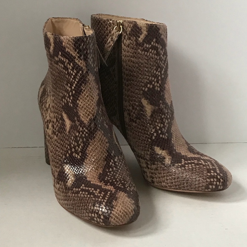 New Inc Taytee Snake print block heel boots